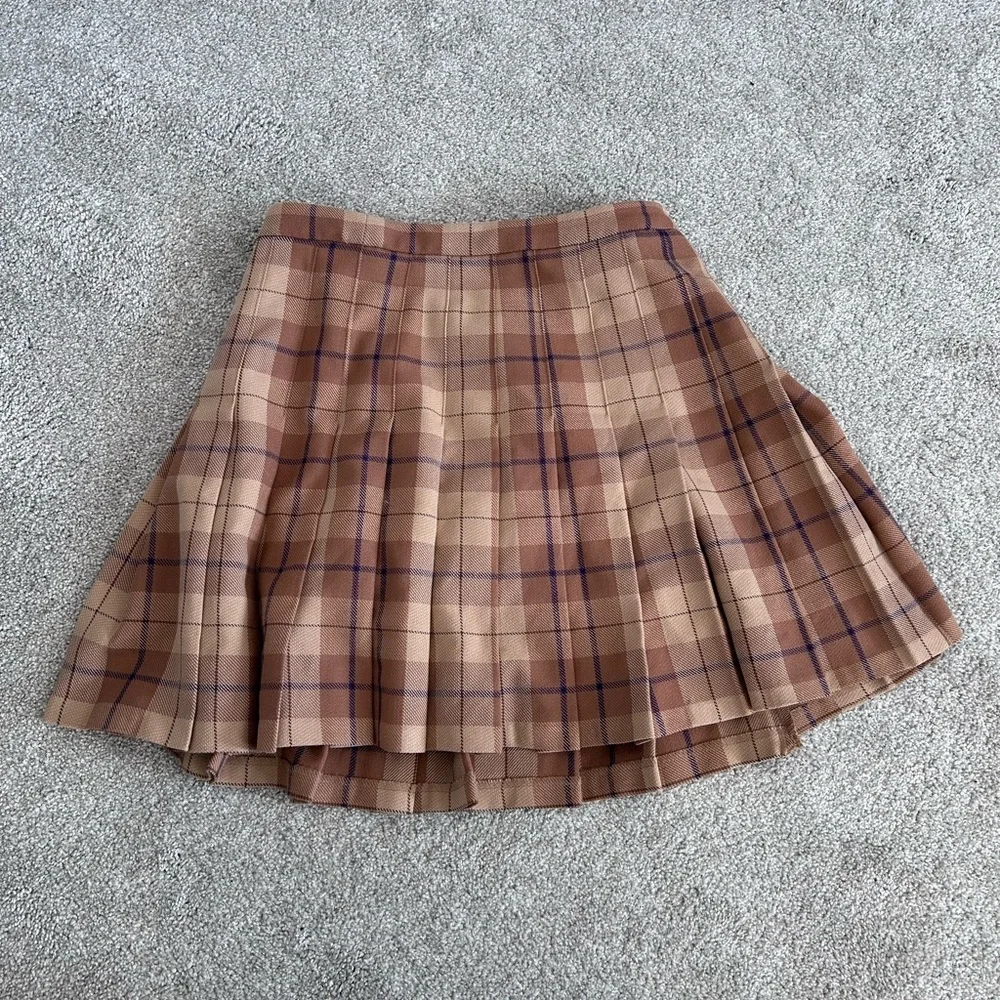 NWOT Aritzia Wilfred Juliet Wool Blend Plaid Mini Skirt Brown Preppy Academia - Picture 2 of 6
